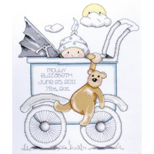 Baby Buggy Boy Birth Record Counted Cross Stitch Kit