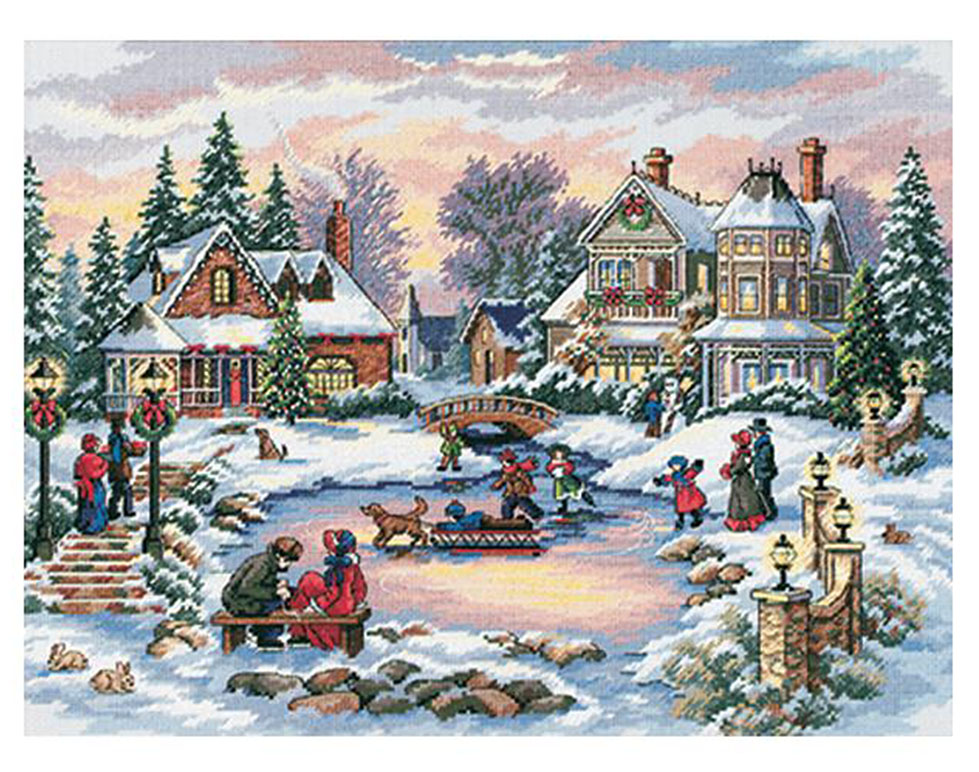 New Vintage Dimensions Sunset Snow Angels 13717 Cross Stitch Kit Factory Sealed