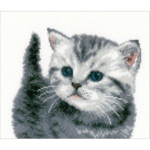 Vervaco Counted Cross Stitch Kit 10.75"X8.5" Grey Tiger Kitten 