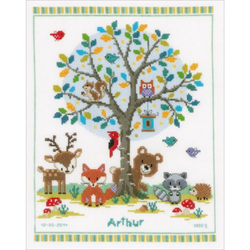 Vervaco Counted Cross Stitch Kit 11.25"X14" In The Woods Birth Record