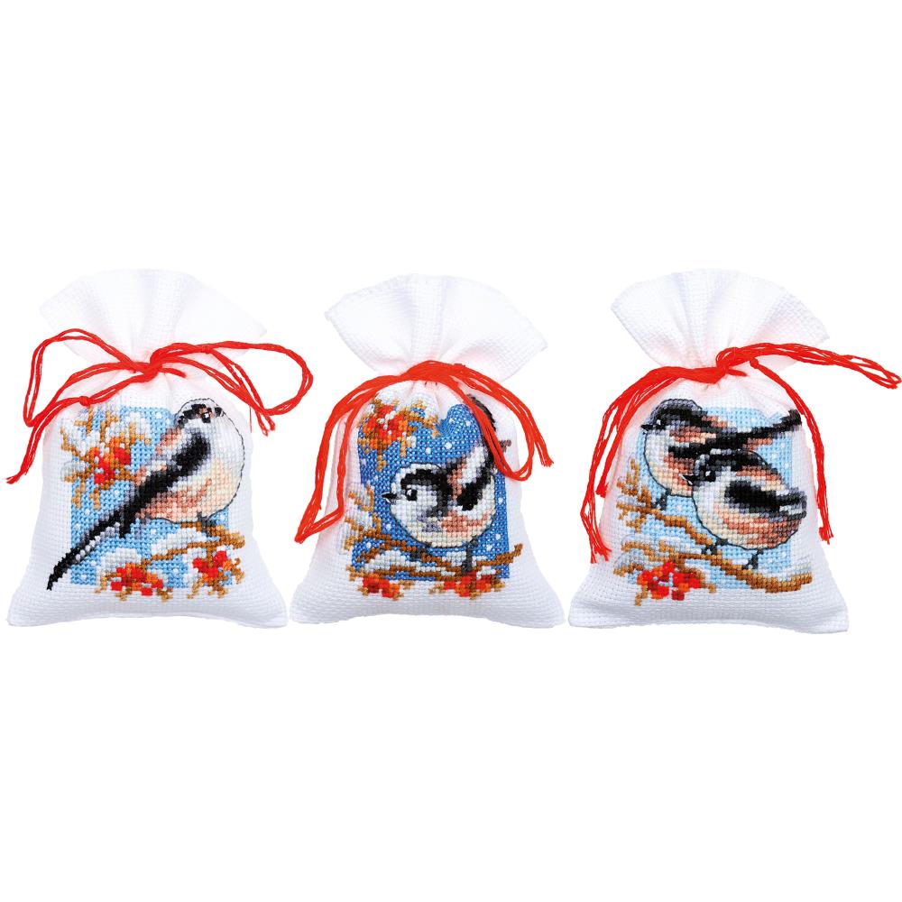 Vervaco Birds & Berries Sachet Bags Cross Stitch Kit 