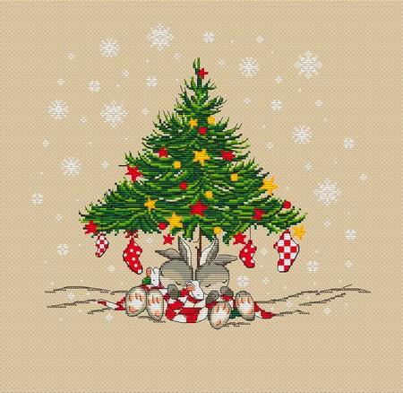 Les Petites Croix de Lucie CHRISTMAS BUNNIES TREE Cross Stitch Pattern