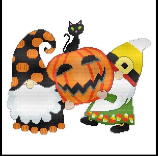 Halloween Gnomes - CAT ON PUMPKIN Cross Stitch Pattern