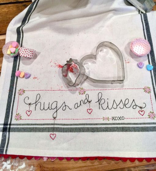 Bareroots HUGS & KISSES Hand Embroidery Dishtowel Kit