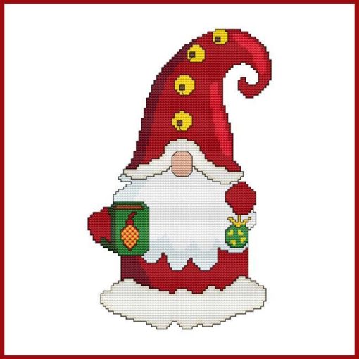 SANTA GNOME WITH MUG & ORNAMENT Cross Stitch Pattern