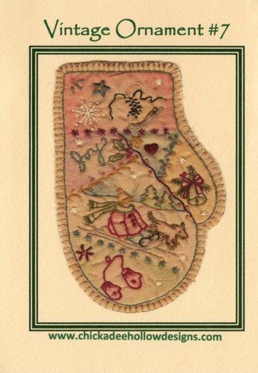 Chickadee Hollow Designs Vintage CHRISTMAS ORNAMENT MITTEN Hand Embroidery Pattern