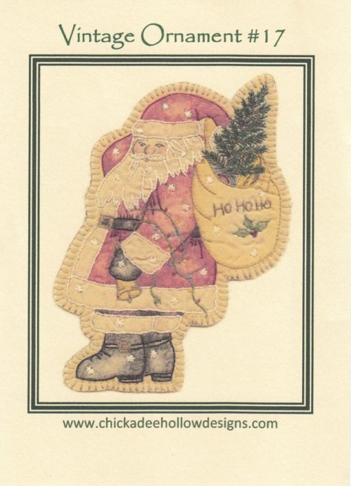 Chickadee Hollow Designs Vintage CHRISTMAS ORNAMENT SANTA Hand Embroidery Pattern