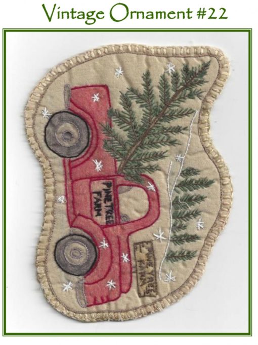Chickadee Hollow Designs Vintage CHRISTMAS SANTA'S TRUCK Hand Embroidery Pattern