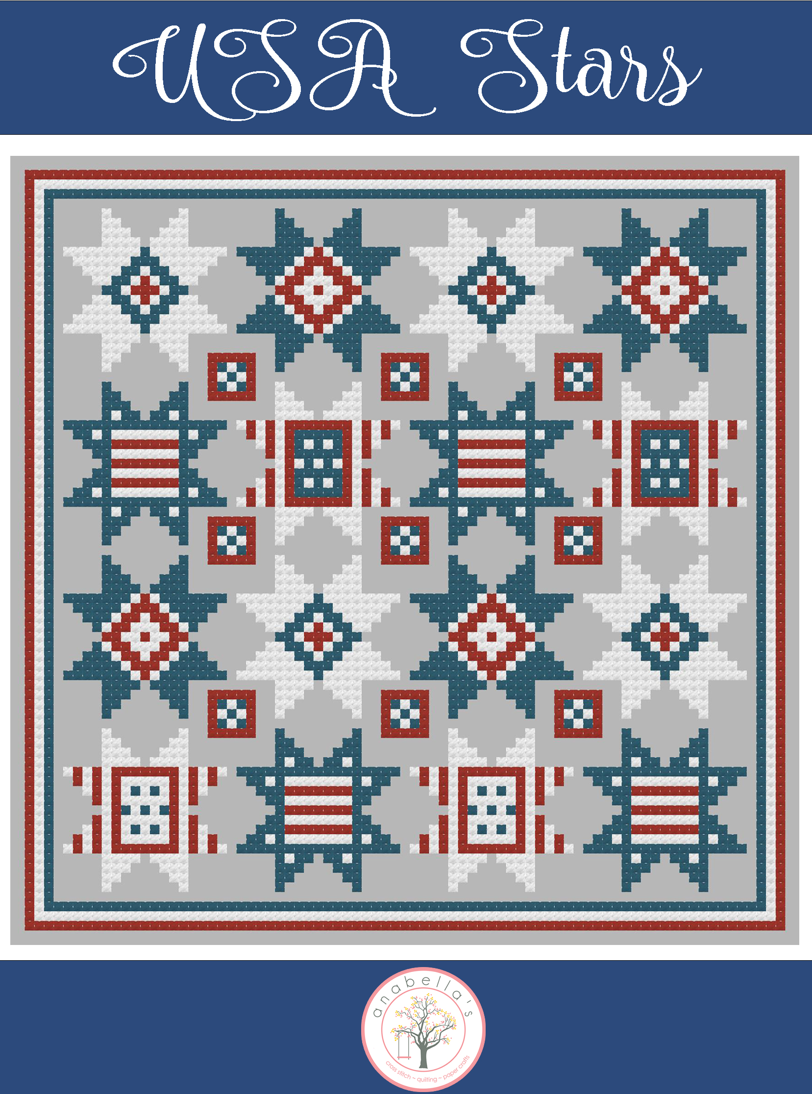 USA Stars Patriotic Cross Stitch Pattern by Anabella's Needleart ~ Patriotic Cross Stitch