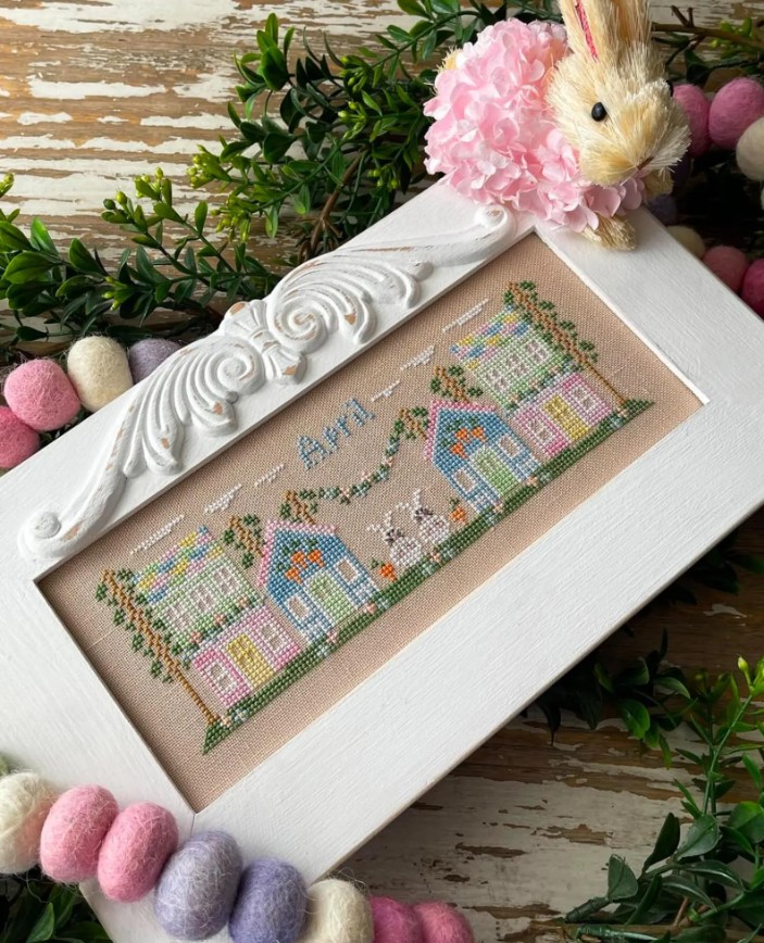 Monthly Mini Village April Cross Stitch Pattern by Country Cottage Needleworks