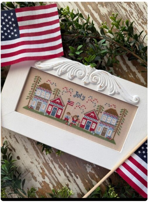 Monthly Mini Village July Cross Stitch Pattern by Country Cottage Needleworks