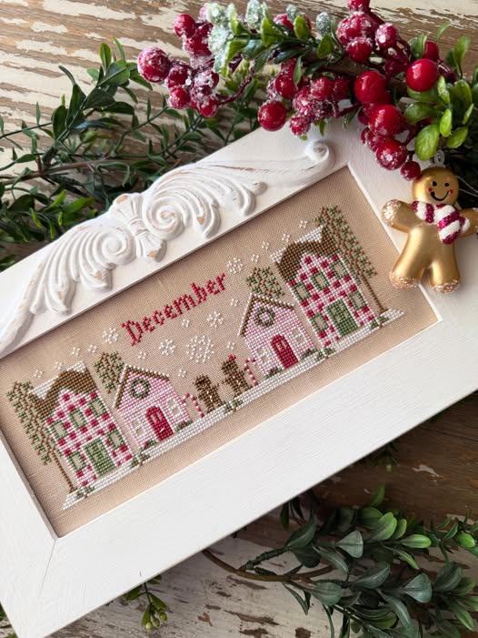 Monthly Mini Village December Cross Stitch Pattern by Country Cottage Needleworks