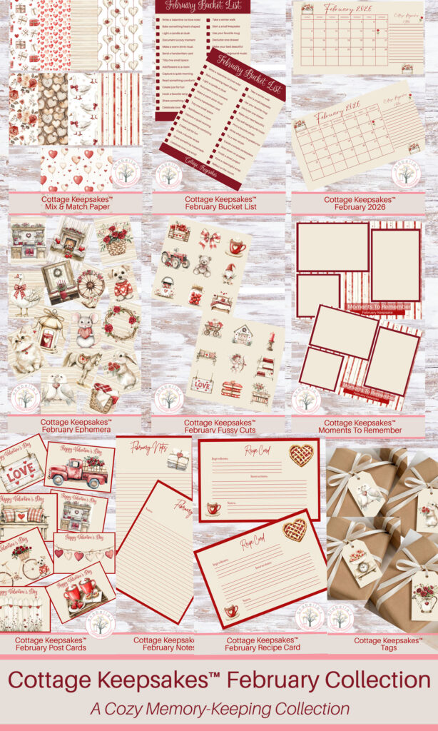 Cottage Keepsakes™ February 2026 Complete Collection | Cozy Cottage Printables | Memory Keeping, Journaling & Scrapbooking Bundle