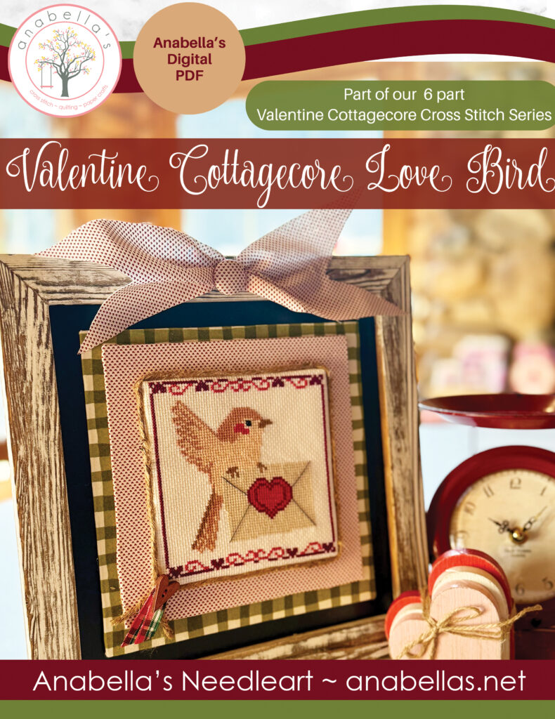Cottagecore Valentine Love Bird Cross Stitch ~ Cottagecore Stitch Designs by Anabella's