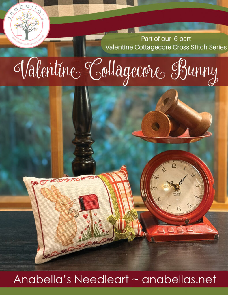 Cottagecore Valentine Bunny Cross Stitch ~ Cottagecore Stitch Designs by Anabella's ~ Counted Cross Stitch