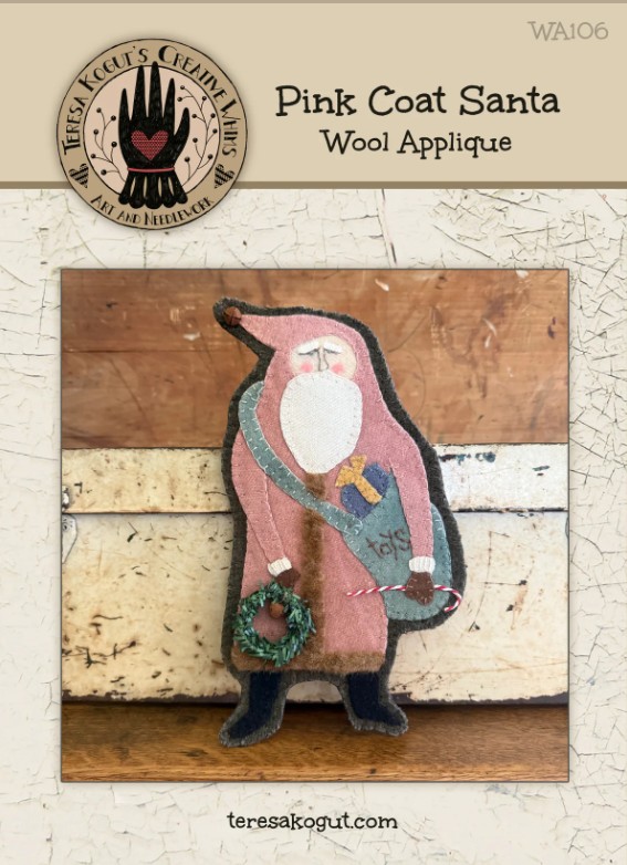 Pink Coat Santa Wool Applique Pattern by Teresa Kogut