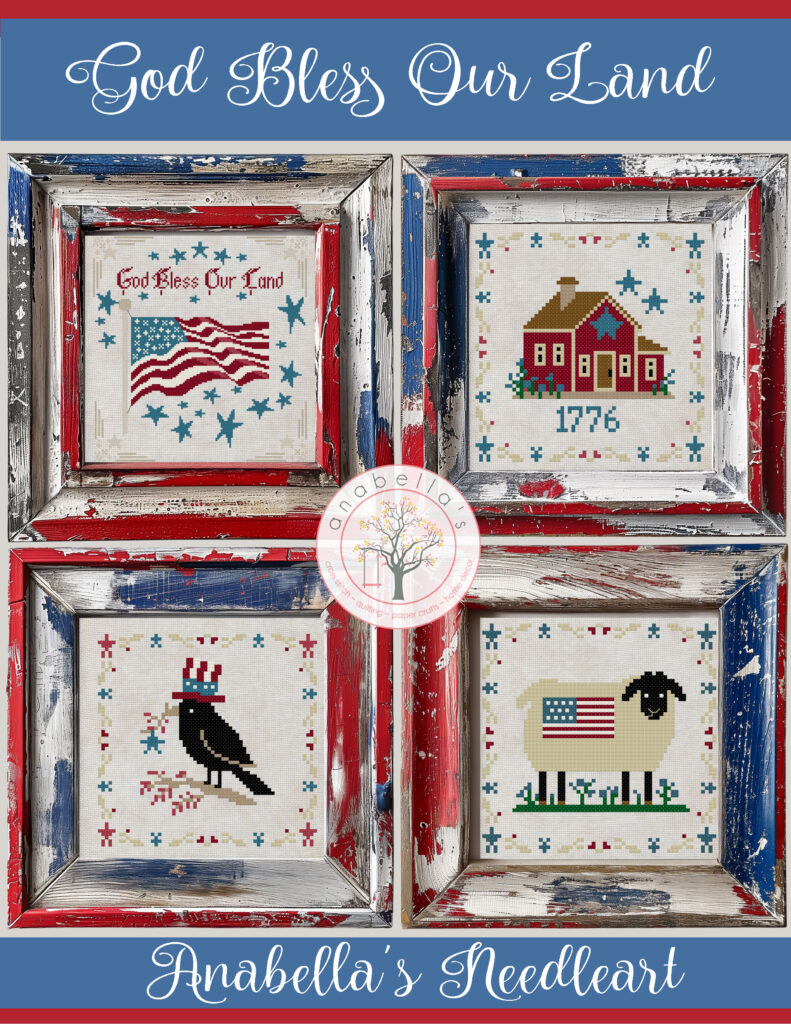 God Bless Our Land primitive Americana cross stitch pattern set