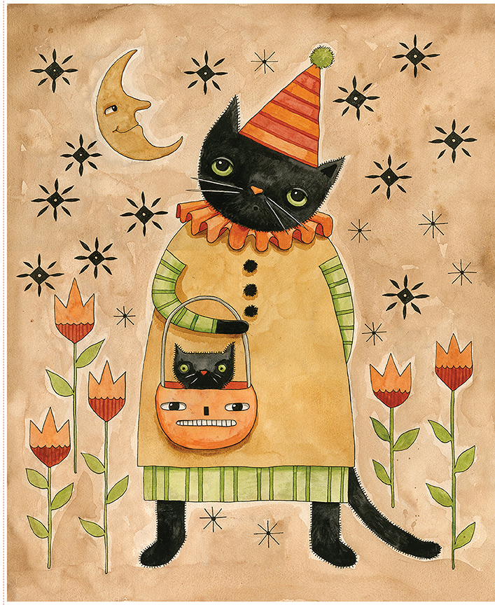 Teresa Kogut ~ Spooky Cat Fabric Panel