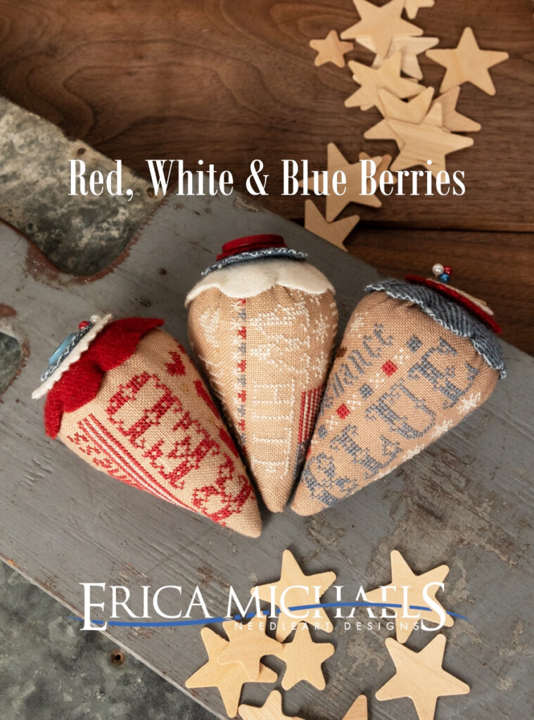 Red, White & Blue Berries Cross Stitch chart by Erica Michaels - Set of 3 Summer Cross Stitch designs