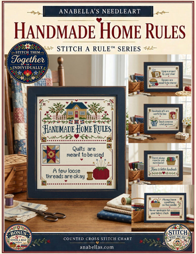 Handmade Home Rules Cross Stitch by Anabella's